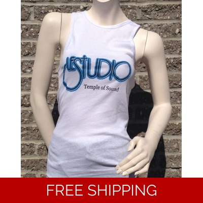Woman Tank Top White Black and Blue Front Logo